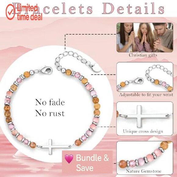 Adjustable Stainless Steel Beaded Cross Bracelet, Faith Jewelry Gift - Picture 5 of 8